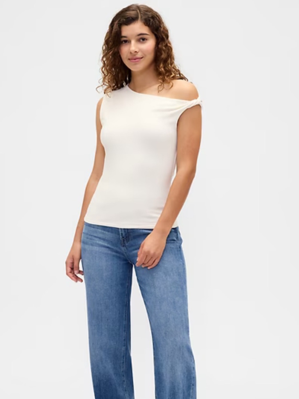 GAP Women’s Asymmetric One-Shoulder Tank Top - Ivory/Cream XL
